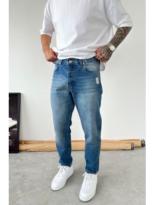 HAFKA Mavi Soft Degrade Yırtıklı Boyfriend Pantolon