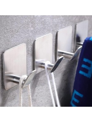 Mi-Ça Home Yapışkanlı Duvar Kancaları, 4 Adet Delme Gerektirmeyen Iz Bırakmayan Su Geçirmez Paslanmaz Banyo Kancaları, SUS304 Paslanmaz Çelik Yapışkanlı Havlu Kancaları, Dolap, Ofis, Ceket, Bornoz