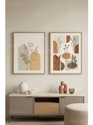 Tontilika Doğal Botanik Desenler 2’li Ahşap Çerçeveli Tablo Seti