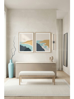 Tontilika Minimalist Kıyı Şeridi 2’li Ahşap Çerçeveli Tablo Seti