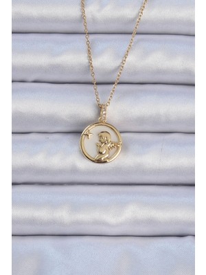 Uravas Store Çelik Zincir Altın Renk Zirkon Taşlı Mineli Melek Kolye