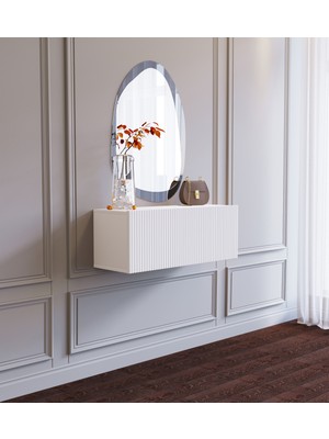 Feyza Design Beyaz Mdf Çok Amaçlı Çizgi Kapaklı Duvara Monte Dresuar 80X30X30 cm