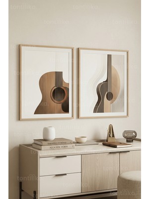 Tontilika Akustik Stileize Gitar Formları 2’li Ahşap Çerçeveli Tablo Seti
