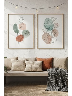 Tontilika Lotus ve Meditasyon 2’li Ahşap Çerçeveli Tablo Seti - Minimalist Dekor