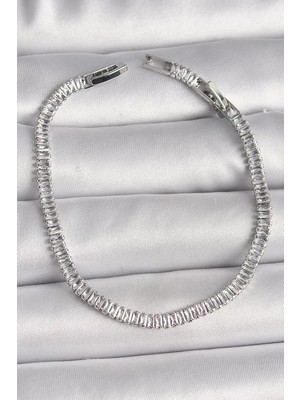 Uravas Store Pirinç Gümüş Renk Zirkon Taşlı Su Yolu Model Kadın Bileklik - TJ-BB6724