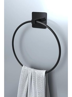 Mi-Ça Home Kendiliğinden Yapışkanlı Siyah Paslanmaz Metal Yuvarlak Havluluk