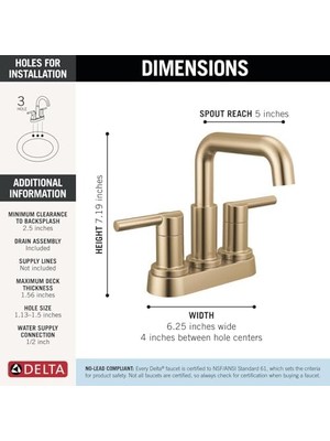 Mi-Ça Home Nicoli Banyo Bataryası, Şampanya Bronz, 2 Kulplu, 3 Delikli, Stil, Watersense