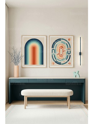 Tontilika Modern Bohem Kemerler 2’li Ahşap Çerçeveli Tablo Seti