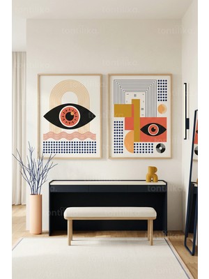Tontilika Modern Soyut Göz Figürlü 2’li Ahşap Çerçeveli Tablo Seti