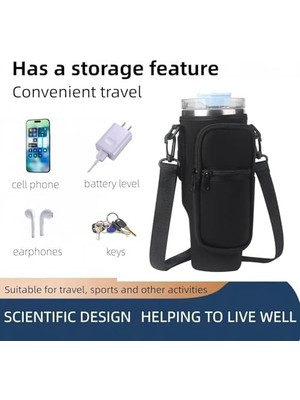 Mi-Ça Home Su Şişesi Tutucu Çantası, Telefon Cebi Bulunan Su Şişesi Taşıma Çantası, Ayarlanabilir Askılı Çapraz Askılı Taşıyıcı, 40OZ Termoslar Için Neopren Kılıf