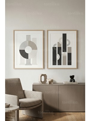 Tontilika Modern Soyut Geometrik Desenler 2’li Ahşap Çerçeveli Tablo Seti