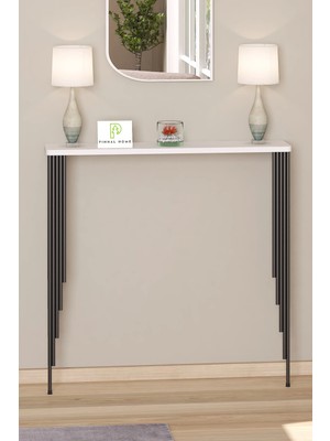 Feyza Design Oval Beyaz Siyah Dresuar Rafı, 80X18CM, Ayaklı, Modern ve Şık Tasarım
