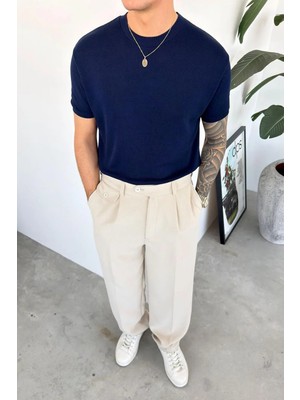 HAFKA Lacivert Basic Triko Relaxed Tişört