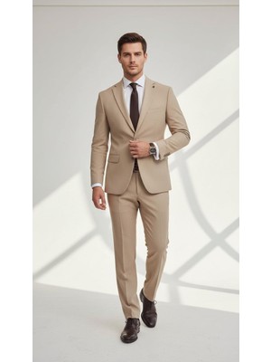 Plus Scorpion TK6895 Erkek Slim Fit Mikro Desenli Takım Elbise 2 Düğmeli Çift Yırtmaçlı Modern Ceket Pantolon Takım
