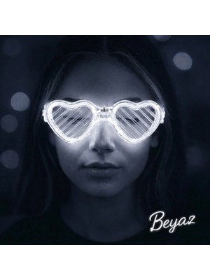 AyrStore Buğz Beyaz LED Işıklı Kalp Gözlük – 3 Modlu Parti  Glow Gözlüğü
