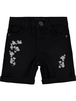 Tommiks Kids Çiçek Nakışlı 6-24 Ay Şort - Siyah