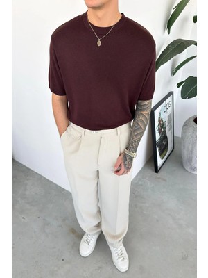 HAFKA Kahverengi Basic Triko Relaxed Tişört