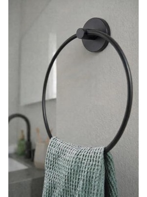 Mi-Ça Home Yuvarlak Halka Banyo Mutfak Havlu Askılığı SIYAH-102