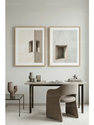 Tontilika Modern Mimari ve Geometrik Soyutlama 2’li Ahşap Çerçeveli Tablo Seti