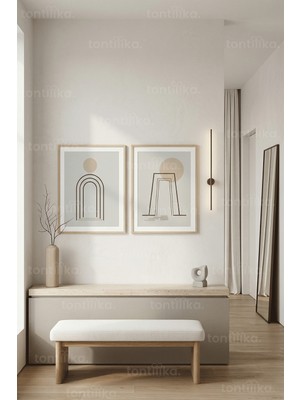 Tontilika Modern Minimalist Soyut Kemer ve Çemberler 2’li Ahşap Çerçeveli Tablo Seti