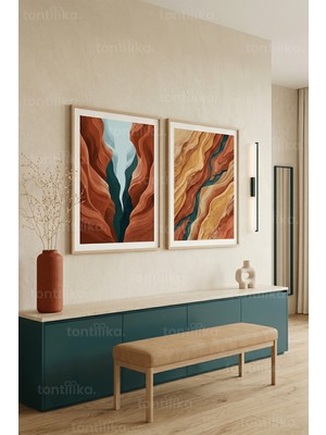 Tontilika Soyut Kanyon Manzarası 2’li Ahşap Çerçeveli Tablo Seti
