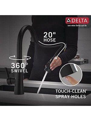 Mi-Ça Home Musluk Monrovia Mat Siyah Mutfak Bataryası, Aşağı Çekilir Püskürtücülü, Manyetik Yerleştirmeli, Mat Siyah 9191-BL-PR-DST