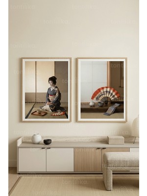 Tontilika Japon Geleneksel Sanatı 2’li Ahşap Çerçeveli Tablo Seti