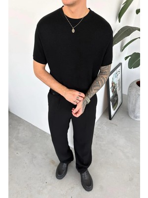 HAFKA Siyah Basic Triko Relaxed Tişört