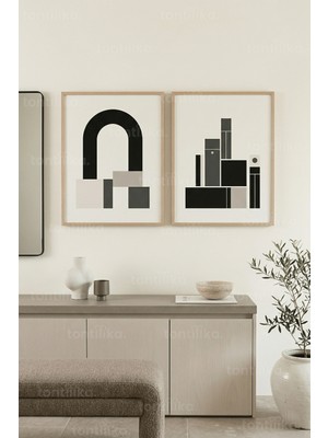 Tontilika Modern Geometrik Soyutlama 2’li Ahşap Çerçeveli Tablo Seti