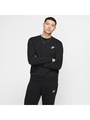 Nike Sportswear Club Fleece Crew Erkek Siyah Sweatshirt 2025 Sonbahar - Kış Düz Desenli