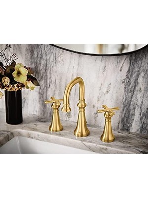 Mi-Ça Home TS44103BG Colinet Geleneksel Iki Yaygın Yüksek Ark Banyo Bataryası Çapraz Kolları Vana Gerekli, Fırçalanmış Altın