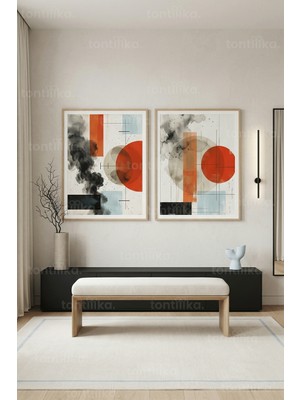Tontilika Modern Geometrik Formlar 2’li Ahşap Çerçeveli Tablo Seti