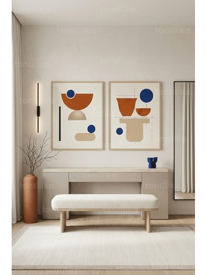 Tontilika Soyut Geometrik Denge 2’li Ahşap Çerçeveli Tablo Seti