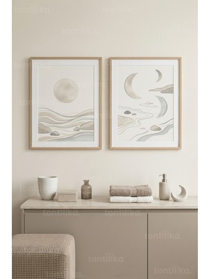 Tontilika Soyut Doğa ve Göksel Temalar 2’li Ahşap Çerçeveli Tablo Seti