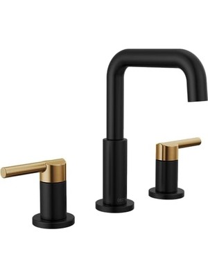 Mi-Ça Home Musluk Nicoli Yaygın Banyo Bataryası 3 Delikli, Siyah/altın Banyo Bataryası, Banyo Lavabo Bataryası, Tahliye Montajı, Mat Siyah/şampanya Bronz 35849LF-GZ
