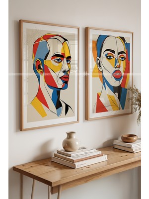 Tontilika Soyut Portre Tasarımlı 2'li Ahşap Çerçeveli Tablo SETI-21X30