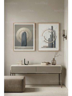Tontilika Modern Nordic Geometrik 2’li Ahşap Çerçeveli Tablo Seti