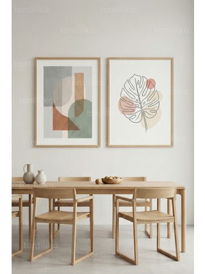 Tontilika Minimal Botanik & Soyut Geometrik 2’li Ahşap Çerçeveli Tablo Seti