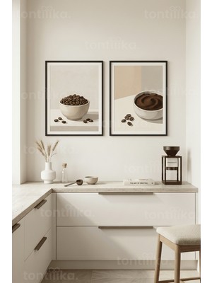 Tontilika Kahve Ritüeli ve Çekirdekleri 2’li Ahşap Çerçeveli Tablo Seti
