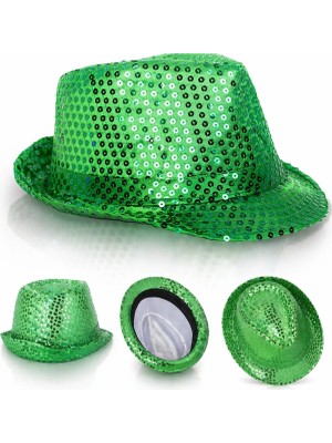 AyrStore Buğz Yeşil Payetli Disco Parti Şapkası Yetişkin Işıltılı Fötr Model
