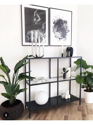 Feyza Design Modern Monte Metal Dresuar, Kahve ve Siyah Ahşap Detaylı Konsol
