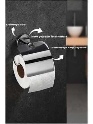 Mi-Ça Home Delmeye Son Yapışkanlı Tuvalet Kağıtlığı Wc Kağıtlık Tutucu Krom YK-703