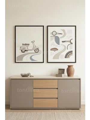 Tontilika Modern Vespa Sanatı 2’li Ahşap Çerçeveli Tablo Seti