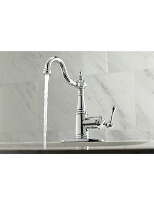 Mi-Ça Home FSS7641BL Ingilizce Handle Lavatory Musluk With Push And Plate, Cilalı Krom By