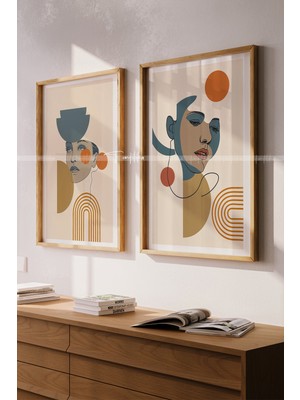 Tontilika Modern Yüz Figürlü Ahşap Çerçeveli 2'li Tablo Seti