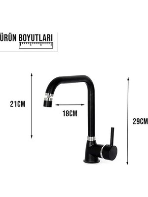 Mi-Ça Home Venita Siyah Mutfak Evye Bataryası Pirinç 360° Oynar Başlıklı