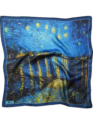 Silqoora %100 Ipek Bandana Fular Art Collection (55X55 Cm)-Vincent Van Gogh (Rhone Yıldızlı Gece)