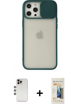 Marsilyan™- iPhone 12 Pro Max Kılıf Vadi Çizgi - Siyah 6d Mat Seramik Hayalet Nano Ekran Koruyucu + Gökkuşağı Shine Kamera Lens