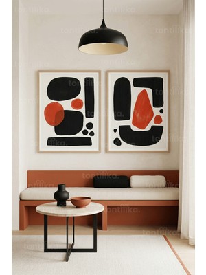 Tontilika Modern Soyut Kompozisyon 2’li Ahşap Çerçeveli Tablo Seti