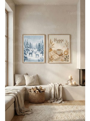 Tontilika Hygge Kış Teması 2’li Ahşap Çerçeveli Tablo Seti